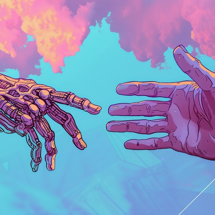 Robot hand reaching out to human hand