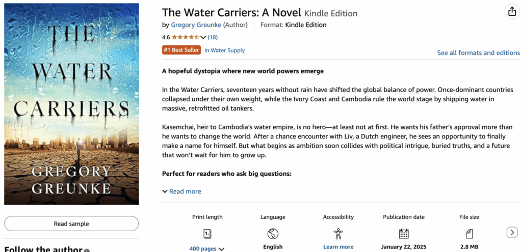 Image of The Water Carriers on Amazon with the badge for number one best seller in Water Supply